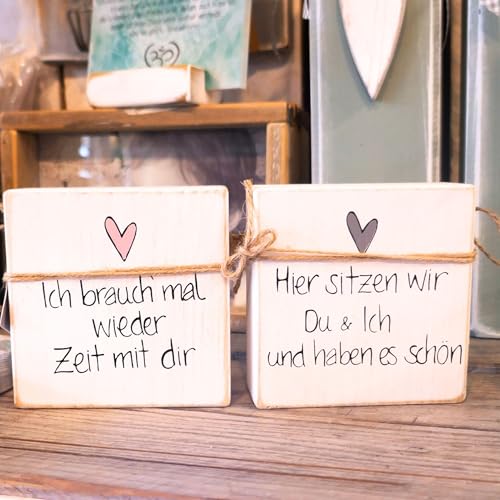 Wendeschild Holzklotz - Zeit mit Dir und Schöne Momente - Shabby Weiß, Herzdesign, Vintage Look - Geschenkidee von Storm's Gartenzaubereien