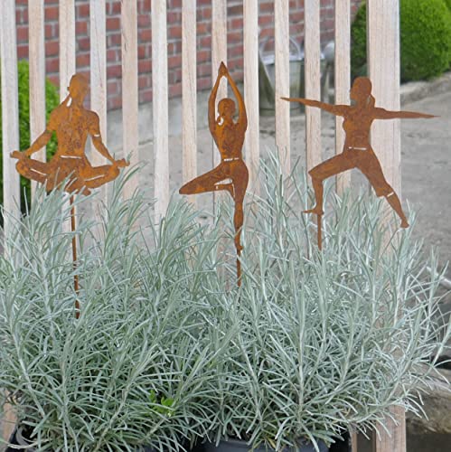 Storm's Gartenzaubereien Yoga Beetstecker 3er Set, Yoga Figuren Dekoration - Gartenstecker 3er Set 30cm in Rostoptik für Balkon oder Terrasse von Storm's Gartenzaubereien