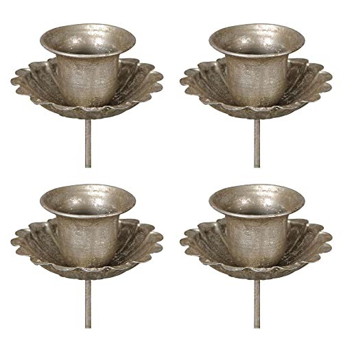 Tafelkerzenhalter für Adventskranz 4er Set - Kerzenhalter mit Spieß in Silber antik von Storm's Gartenzaubereien