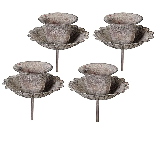 Tafelkerzenhalter für Adventskranz 4er Set - Kerzenhalter mit Spieß in grau antik von Storm's Gartenzaubereien