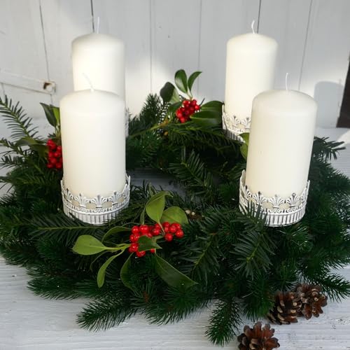 Teelichthalter für Adventskranz 4er Set - Kerzenhalter mit Spieß D 7cm in Adventskranzstecker Shabby weiß von Storm's Gartenzaubereien
