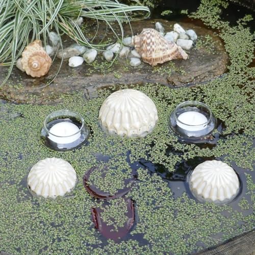Storm's Gartenzaubereien Teichdeko Schwimmkugeln in creme aus Keramik mit 2 Teelichtgläsern - Miniteichdeko von Storm's Gartenzaubereien