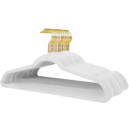 Stormix 22er-Pack Kleiderbügel aus Samt, 17,3 x 8,9 Zoll Kleiderbügel, rutschfeste Kleiderbügel mit Schulterkerben für Erwachsene Weiß (Goldhaken) von Stormix