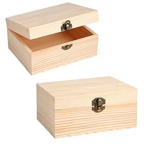2 Stück unlackierte Holzkisten, rustikale kleine Holzkiste mit Verriegelungsverschluss, DIY Handwerk Aufbewahrungs-Organizer Box für Zuhause Tischdekoration – 15 x 10 x 5 cm von Stormshopping
