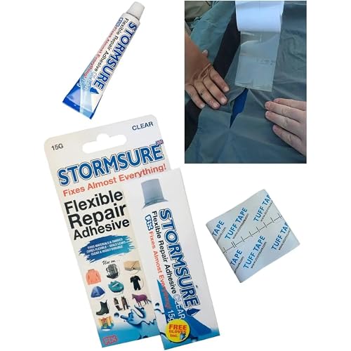 Stormsure Flexibler Reparaturkleber + TUFF Klebeband, extra starkes Reparaturband, 15 g transparent + 1 m x 7,5 cm Klebeband von Stormsure