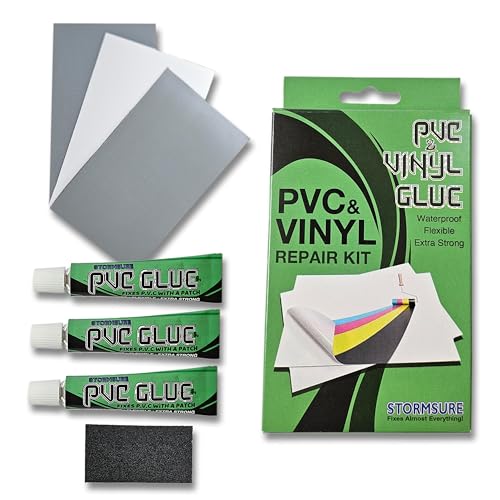 Stormsure PVC/Vinyl-Reparaturset - PVC-Flicken und 3x 5g PVC-Kleber für Starke PVC-Reparaturen von Stormsure