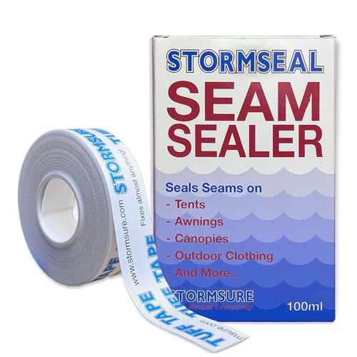 Stormsure TUFF Tape 20 mm x 10 m + Stormseal Acryl-Nahtversiegelung 100 ml – Selbstklebendes Klebeband und einfach aufzutragendes Nahtversiegelungsset Stormsure TUFF Tape 20 mm x 10 m + Stormseal Acryl-Nahtversiegelung 100 ml – Selbstklebendes Klebeband und einfach aufzutragendes Nahtversiegelungsset von Stormsure