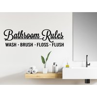 Badezimmer Regeln Waschen Pinsel Floss Flush Cursive | Wand-Decal-| Vinyl-Aufkleber Wandtattoo Wandaufkleber von StoryOfHomeDecals