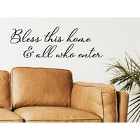 Bless This Home & All Who Enter Cursive | Wandtatzug Wohnzimmer Wandtatz Wandsticker Schriftzug Familienzimmer Aufkleber von StoryOfHomeDecals