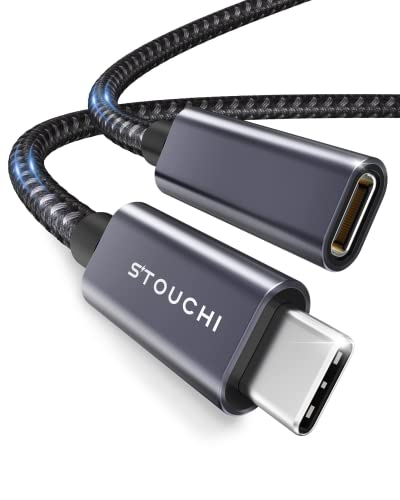Stouchi USB C Verlängerungskabel 0,3m, USB Typ C Stecker auf Buchse USB 3.2(10 Gbit/s) 100W Schnelllade-und Audio-Datenübertragungskabel Kompatibel für Pad mini 6,M1 M2 MacBok Pro,Pixel 7 Grau von Stouchi