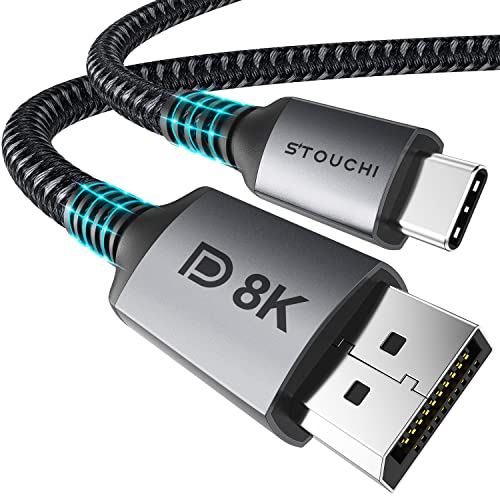 Stouchi USB C DisplayPort 1.4 Kabel 8K@60Hz 4K@144Hz/120Hz 5K@60Hz 2K@240Hz Thunderbolt 3 auf DisplayPort HBR3 32,4Gbps Typ C DP 1.4 für M1 MacBook Pro 2021 Mac Mini XPS 1.8M/6Ft VESA-zertifiziert von Stouchi