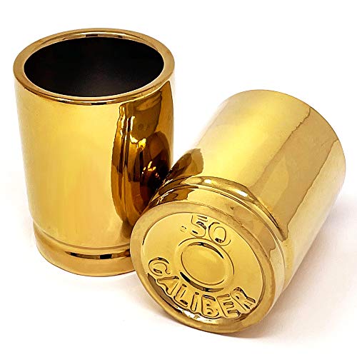 Straight Shooter 50 Kaliber Schnapsglas Trauzeugen Geschenke für Papa Geburtstagsgeschenk Mann Höhle Möbel Coole Schnapsgläser Tumbler Bulk Schnapsgläser Lustige Geschenke für Männer Set 2 aus Keramik von Straight Shooter