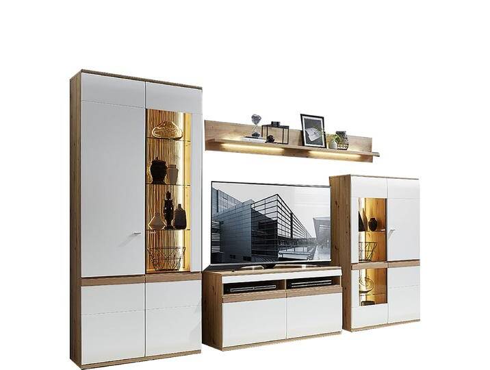 Stralsunder Binz 7-teilige Wohnwand in Tonweiß matt mit Akzenten in Naturbuche Nachbildung bestehend aus einer zweiteiligen Vitrine einem Lowboard sowie einem zweiteiligen Highboard mit Vitrinenausschnitt und einem Wandboard ideal für Ihr Wohnzimmer Stralsunder Binz 7-teilige Wohnwand in Tonweiß matt mit Akzenten in Naturbuche Nachbildung bestehend aus einer zweiteiligen Vitrine einem Lowboard sowie einem zweiteiligen Highboard mit Vitrinenausschnitt und einem Wandboard ideal für Ihr Wohnzimmer von Stralsunder-Möbelwerke