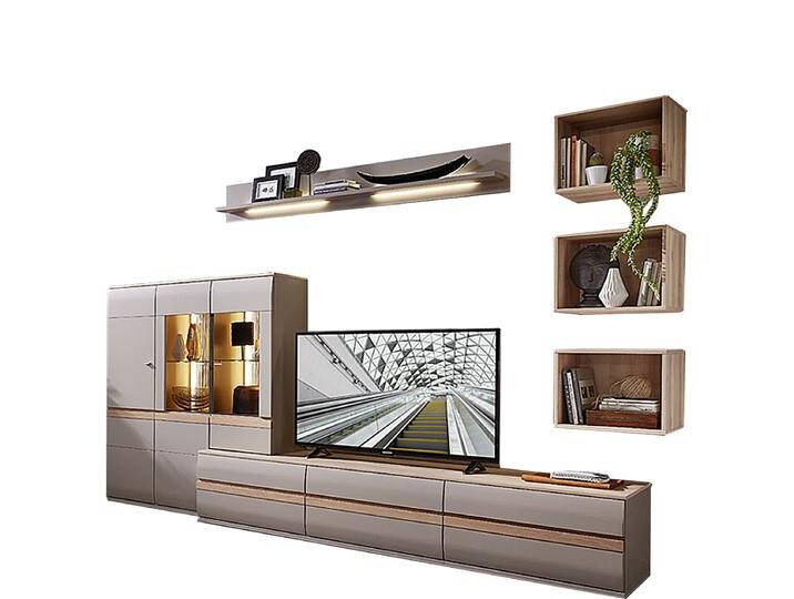 Stralsunder Binz Wohnwand in Grau matt mit Akzenten in Naturbuche Nachbildung bestehend aus zwei Highboards einem Aufsatz und einem Lowboard aus drei Teilen sowie drei viereckigen Wandregalen und einem Wandboard ideal für Ihr Wohnzimmer Stralsunder Binz Wohnwand in Grau matt mit Akzenten in Naturbuche Nachbildung bestehend aus zwei Highboards einem Aufsatz und einem Lowboard aus drei Teilen sowie drei viereckigen Wandregalen und einem Wandboard ideal für Ihr Wohnzimmer von Stralsunder-Möbelwerke