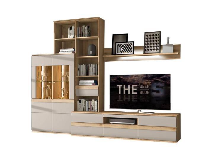 Stralsunder Binz Wohnwand mit einem Highboard einem Aufsatzregal einem Wandboard und einem Lowboard Korpus Naturbuche Dekor mit Fronten in Grau matt Stralsunder Binz Wohnwand mit einem Highboard einem Aufsatzregal einem Wandboard und einem Lowboard Korpus Naturbuche Dekor mit Fronten in Grau matt von Stralsunder-Möbelwerke