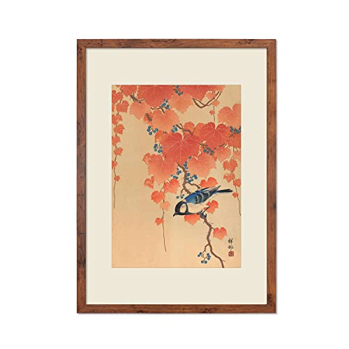 Japanisches Ukiyo-e Kunstdruck-Poster Woodblock Wall Art - Bird Paulownia-Zweig von Ohara Koson (Rustic Large + Mount) von Strand Clothing