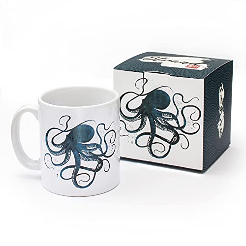 Tassen-Set mit Oktopus, japanischer Holzblockkunst, japanische Kalligraphie-Tasse von Strand Clothing