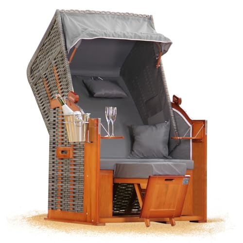 Strandkorb Hanse Ostsee 1 Sitzer Klassik 100cm breit - Volllieger bereits montiert inkl. Strandkorbrollen ideal für Zuhause, Balkon und Terrasse von Strandkorb Hanse