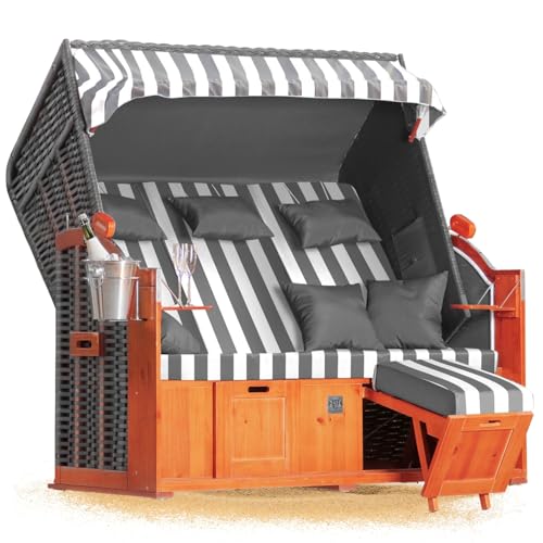 Strandkorb Hanse Ostsee 2,5 Sitzer Klassik XXL 160cm breit - Volllieger bereits montiert inkl. Strandkorbrollen ideal für Zuhause, Balkon und Terrasse von Strandkorb Hanse