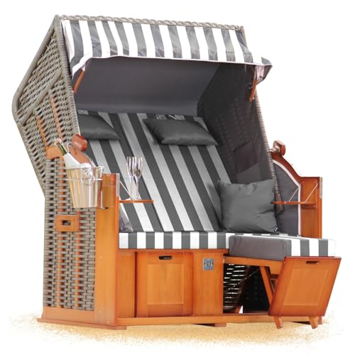 Strandkorb Hanse Ostsee 2 Sitzer Klassik XXL 120cm breit - Volllieger bereits montiert inkl. Strandkorbrollen ideal für Zuhause, Balkon und Terrasse von Strandkorb Hanse