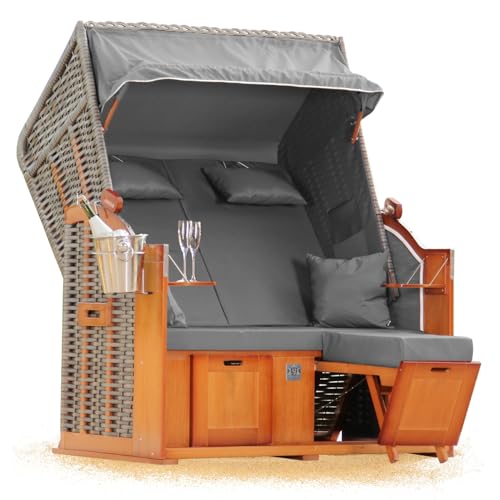 Strandkorb Hanse Ostsee 2 Sitzer Klassik XXL 120cm breit - Volllieger bereits montiert inkl. Strandkorbrollen ideal für Zuhause, Balkon und Terrasse von Strandkorb Hanse