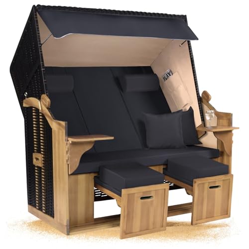 Strandkorb Hanse Ostsee XXL 2,5 Sitzer Volllieger schwarz 150cm breit, ideal für Garten, Terrasse und Balkon von Strandkorb Hanse