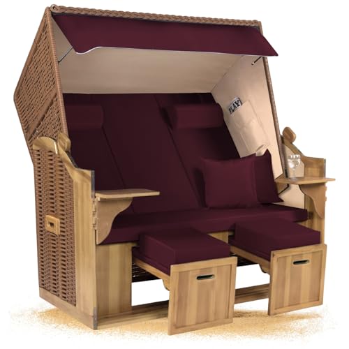 Strandkorb Hanse Ostsee XXL 2,5 Sitzer Volllieger Natur Beige 150cm breit, ideal für Garten, Terrasse und Balkon (Rot Uni, Zerlegt) von Strandkorb Hanse