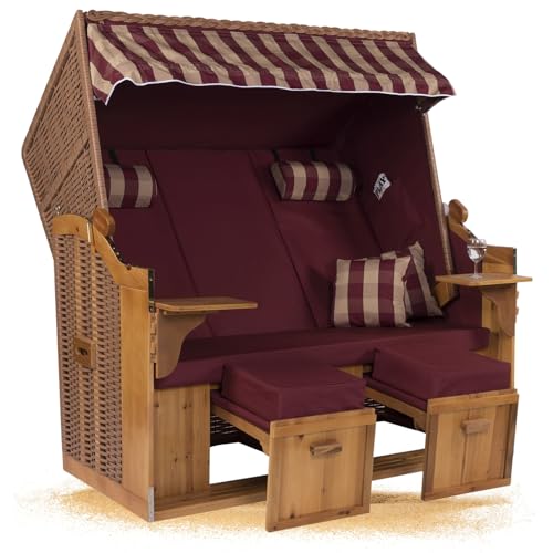 Strandkorb Hanse Strandkorb Ostsee ROYAL XXL Volllieger - 2,5 Sitzer 150cm extra breit - ideal für Garten, Terrasse oder Balkon (NBU) (Rot Kariert Uni, Montiert) von Strandkorb Hanse