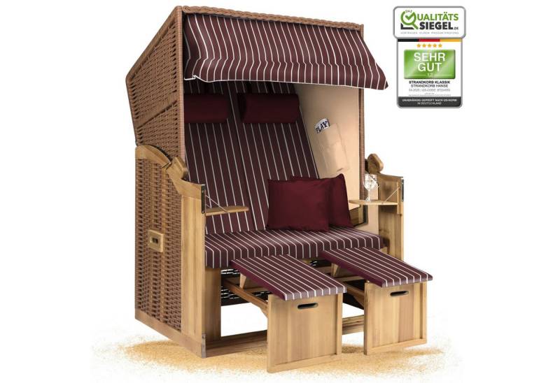 Strandkorb Hanse Strandkorb Strandkorb 2-Sitzer Ostsee Volllieger Beige Rot, BxTxH: 120x80x160 cm, Ostsee Volllieger, Ostsee 2-Sitzer Modell 2025, Stabiles Wacholder mit handgefertigtem Polyrattangeflecht von Strandkorb Hanse
