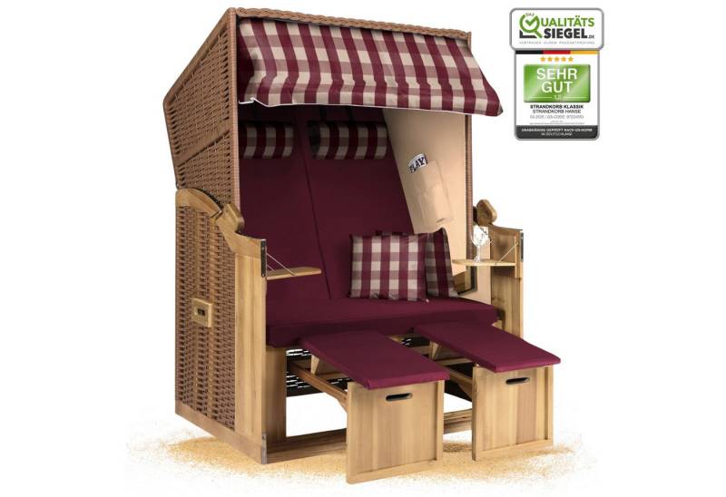 Strandkorb Hanse Strandkorb Strandkorb 2-Sitzer Ostsee Volllieger Beige Rot, BxTxH: 120x80x160 cm, Ostsee Volllieger, Ostsee 2-Sitzer Modell 2025, Stabiles Wacholder mit handgefertigtem Polyrattangeflecht von Strandkorb Hanse