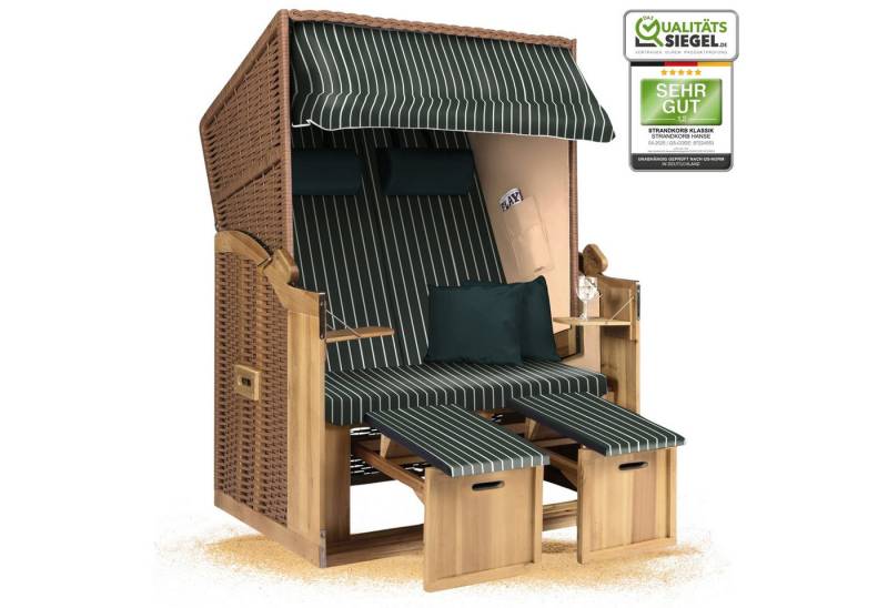 Strandkorb Hanse Strandkorb Strandkorb 2-Sitzer Ostsee Volllieger in Natur Beige Grün, BxTxH: 120x80x160 cm, Ostsee Volllieger, Ostsee 2-Sitzer Modell 2025, Stabiles Wacholder mit handgefertigtem Polyrattangeflecht von Strandkorb Hanse