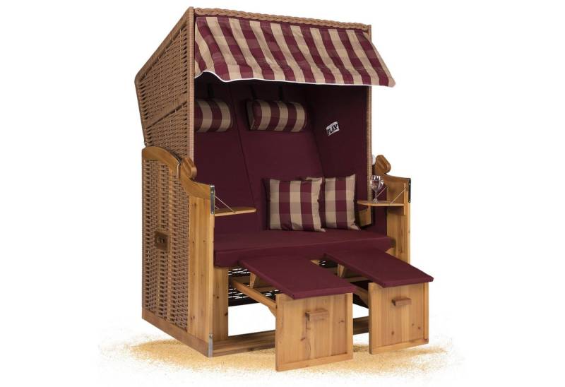 Strandkorb Hanse Strandkorb Strandkorb Ostsee 2 Sitzer rot beige kariert, BxTxH: 120x80x160 cm, Volllieger, Ostsee-Modell, (1-tlg), Stabiles Wacholder mit handgefertigtem Polyrattangeflecht von Strandkorb Hanse
