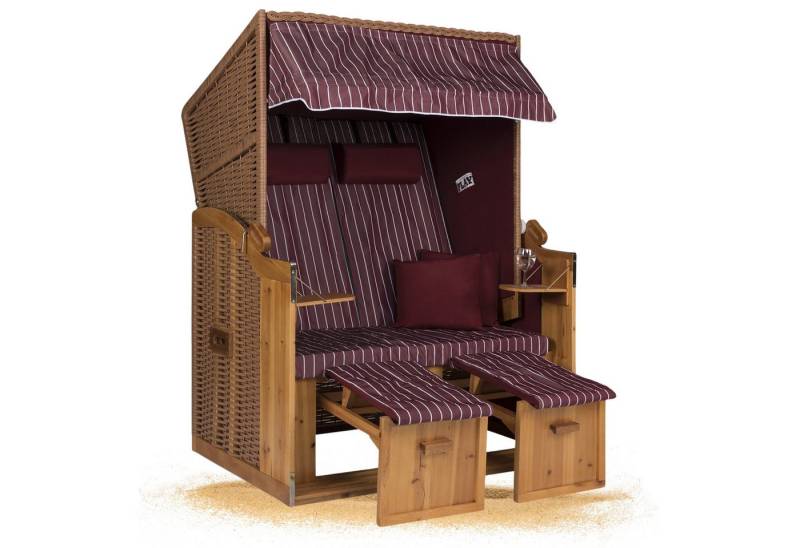 Strandkorb Hanse Strandkorb Strandkorb Ostsee 2 Sitzer rot weiß burgund gestreift, BxTxH: 120x80x160 cm, Volllieger, Ostsee-Modell, Stabiles Wacholder mit handgefertigtem Polyrattangeflecht von Strandkorb Hanse