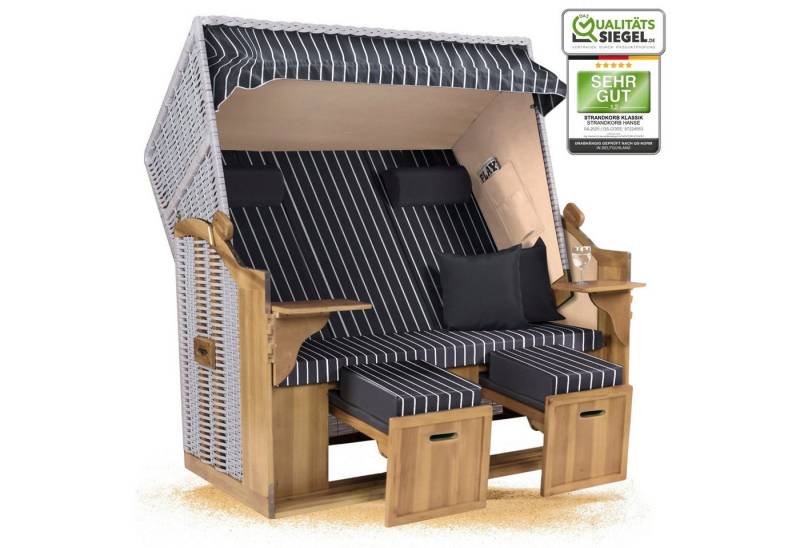 Strandkorb Hanse Strandkorb Strandkorb Ostsee 2,5Sitzer Volllieger Grau Weiß Nadelstreifen Zerlegt, BxTxH: 150x80x160 cm, Ostsee XXL Volllieger, Ostsee 2,5-Sitzer Modell 2025, Stabiles Wacholder mit handgefertigtem Polyrattangeflecht von Strandkorb Hanse
