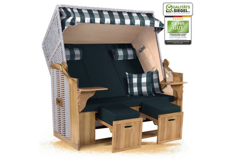 Strandkorb Hanse Strandkorb Strandkorb Ostsee XXL 2,5 Sitzer Volllieger Grün Weiß Kariert Montiert, BxTxH: 150x80x160 cm, Ostsee XXL Volllieger, Ostsee 2,5-Sitzer Modell 2025, Stabiles Wacholder mit handgefertigtem Polyrattangeflecht von Strandkorb Hanse