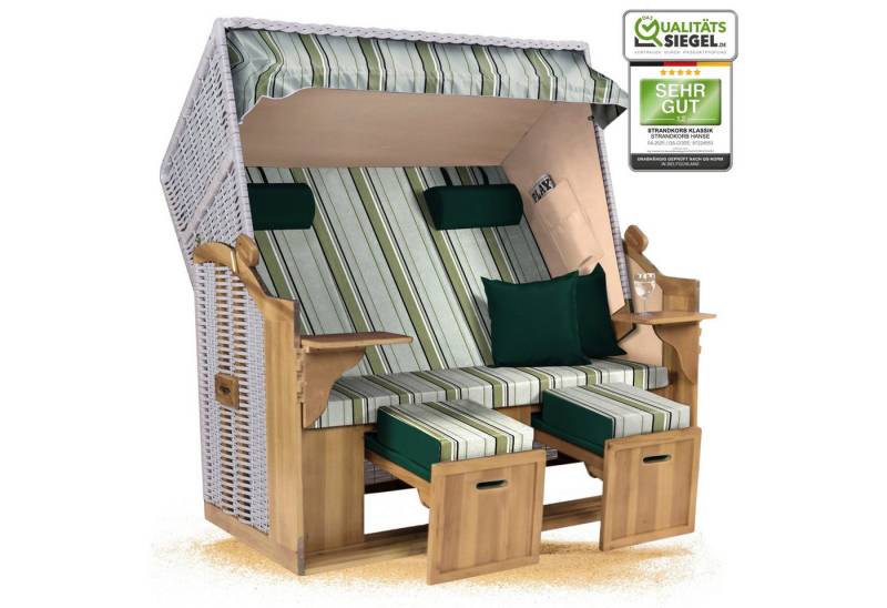 Strandkorb Hanse Strandkorb Strandkorb Ostsee XXL 2,5Sitzer Volllieger Hellgrün Weiß Grau Zerlegt, BxTxH: 150x80x160 cm, Ostsee XXL Volllieger, Ostsee 2,5-Sitzer Modell 2025, Stabiles Wacholder mit handgefertigtem Polyrattangeflecht von Strandkorb Hanse