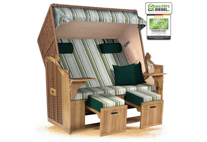 Strandkorb Hanse Strandkorb Strandkorb Ostsee XXL 2,5-Sitzer Volllieger Grün Grau Weiß Zerlegt, BxTxH: 150x80x160 cm, Ostsee XXL Volllieger, Ostsee 2,5-Sitzer Modell 2025, Stabiles Wacholder mit handgefertigtem Polyrattangeflecht von Strandkorb Hanse