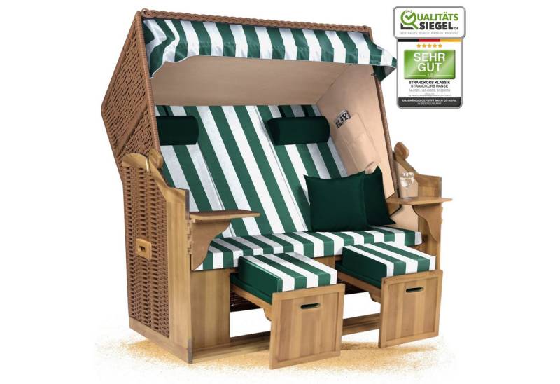 Strandkorb Hanse Strandkorb Strandkorb Ostsee XXL 2,5-Sitzer Volllieger Beige Grün, BxTxH: 150x80x160 cm, Ostsee XXL Volllieger, Ostsee 2,5-Sitzer Modell 2025, Stabiles Wacholder mit handgefertigtem Polyrattangeflecht von Strandkorb Hanse