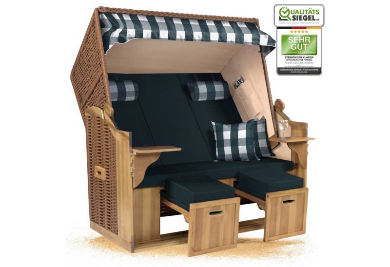 Strandkorb Hanse Strandkorb Strandkorb Ostsee XXL 2,5-Sitzer Volllieger Beige Grün Weiß Montiert, BxTxH: 150x80x160 cm, Ostsee XXL Volllieger, Ostsee 2,5-Sitzer Modell 2025, Stabiles Wacholder mit handgefertigtem Polyrattangeflecht von Strandkorb Hanse