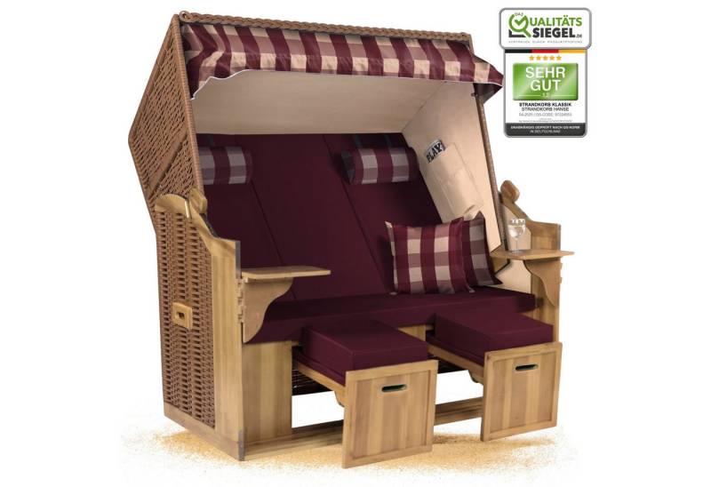 Strandkorb Hanse Strandkorb Strandkorb Ostsee XXL 2,5-Sitzer Volllieger Beige Rot, BxTxH: 150x80x160 cm, Ostsee XXL Volllieger, Ostsee 2,5-Sitzer Modell 2025, Stabiles Wacholder mit handgefertigtem Polyrattangeflecht von Strandkorb Hanse