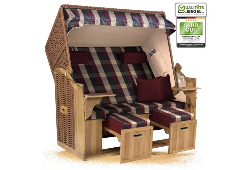 Strandkorb Hanse Strandkorb Strandkorb Ostsee XXL 2,5-Sitzer Volllieger Beige Rot, BxTxH: 150x80x160 cm, Ostsee XXL Volllieger, Ostsee 2,5-Sitzer Modell 2025, Stabiles Wacholder mit handgefertigtem Polyrattangeflecht von Strandkorb Hanse