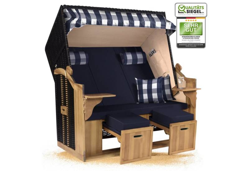 Strandkorb Hanse Strandkorb Strandkorb Ostsee XXL 2,5 Sitzer Volllieger Schwarz Blau, BxTxH: 150x80x160 cm, Ostsee XXL Volllieger, Ostsee 2,5-Sitzer Modell 2025, Stabiles Wacholder mit handgefertigtem Polyrattangeflecht von Strandkorb Hanse