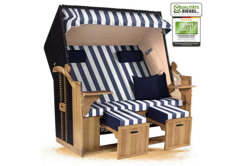 Strandkorb Hanse Strandkorb Strandkorb Ostsee XXL 2,5 Sitzer Volllieger Schwarz Blau, BxTxH: 150x80x160 cm, Ostsee XXL Volllieger, Ostsee 2,5-Sitzer Modell 2025, Stabiles Wacholder mit handgefertigtem Polyrattangeflecht von Strandkorb Hanse