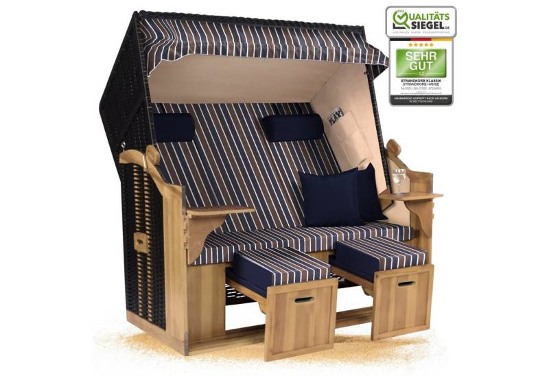 Strandkorb Hanse Strandkorb Strandkorb Ostsee XXL 2,5 Sitzer Volllieger Schwarz Blau, BxTxH: 150x80x160 cm, Ostsee XXL Volllieger, Ostsee 2,5-Sitzer Modell 2025, Stabiles Wacholder mit handgefertigtem Polyrattangeflecht von Strandkorb Hanse