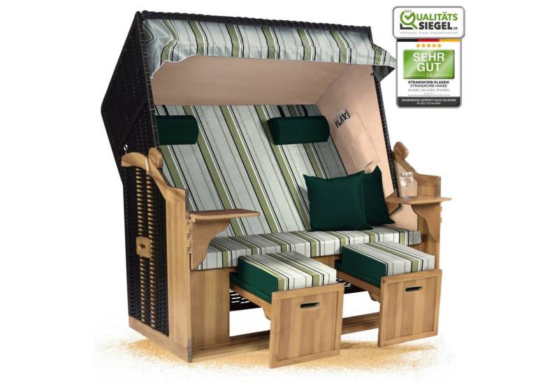 Strandkorb Hanse Strandkorb Strandkorb Ostsee XXL 2,5 Sitzer Volllieger Schwarz Grün, BxTxH: 150x80x160 cm, Ostsee XXL Volllieger, Ostsee 2,5-Sitzer Modell 2025, Stabiles Wacholder mit handgefertigtem Polyrattangeflecht von Strandkorb Hanse