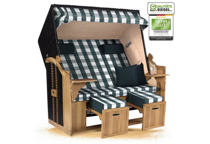 Strandkorb Hanse Strandkorb Strandkorb Ostsee XXL 2,5 Sitzer Volllieger Schwarz Grün, BxTxH: 150x80x160 cm, Ostsee XXL Volllieger, Ostsee 2,5-Sitzer Modell 2025, Stabiles Wacholder mit handgefertigtem Polyrattangeflecht von Strandkorb Hanse