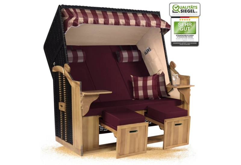 Strandkorb Hanse Strandkorb Strandkorb Ostsee XXL 2,5 Sitzer Volllieger Schwarz Rot, BxTxH: 150x80x160 cm, Ostsee XXL Volllieger, Ostsee 2,5-Sitzer Modell 2025, Stabiles Wacholder mit handgefertigtem Polyrattangeflecht von Strandkorb Hanse