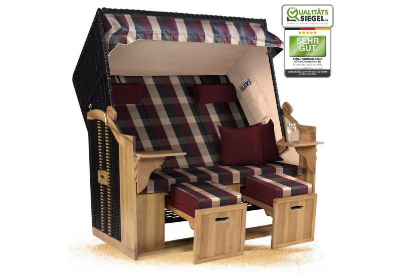 Strandkorb Hanse Strandkorb Strandkorb Ostsee XXL 2,5 Sitzer Volllieger Schwarz Rot, BxTxH: 150x80x160 cm, Ostsee XXL Volllieger, Ostsee 2,5-Sitzer Modell 2025, Stabiles Wacholder mit handgefertigtem Polyrattangeflecht von Strandkorb Hanse