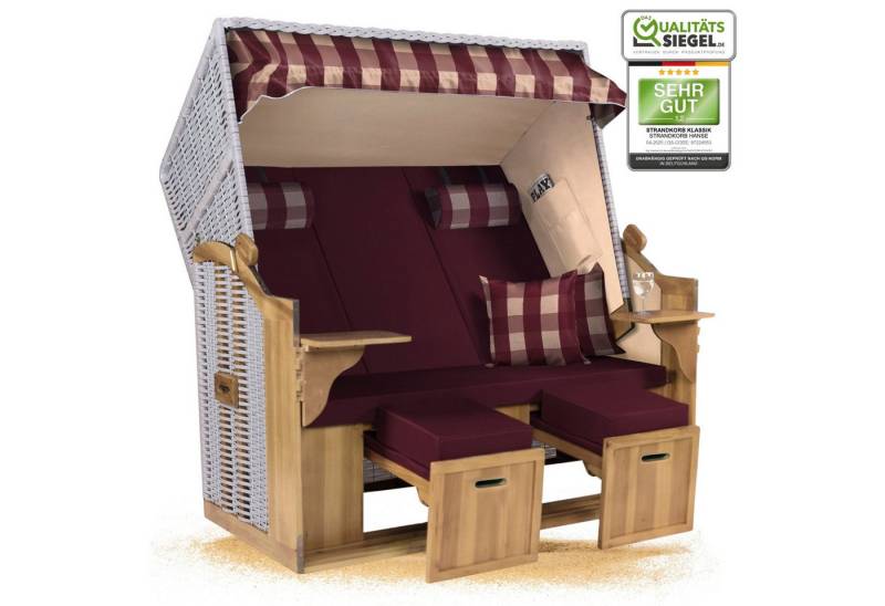 Strandkorb Hanse Strandkorb Strandkorb Ostsee XXL 2,5-Sitzer Volllieger Rot Weiß Kariert Zerlegt, BxTxH: 150x80x160 cm, Ostsee XXL Volllieger, Ostsee 2,5-Sitzer Modell 2025, Stabiles Wacholder mit handgefertigtem Polyrattangeflecht von Strandkorb Hanse