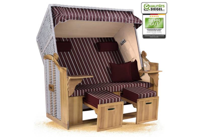Strandkorb Hanse Strandkorb Strandkorb Ostsee 2,5-Sitzer Volllieger Rot Weiß Nadelstreifen Zerlegt, BxTxH: 150x80x160 cm, Ostsee XXL Volllieger, Ostsee 2,5-Sitzer Modell 2025, Stabiles Wacholder mit handgefertigtem Polyrattangeflecht von Strandkorb Hanse